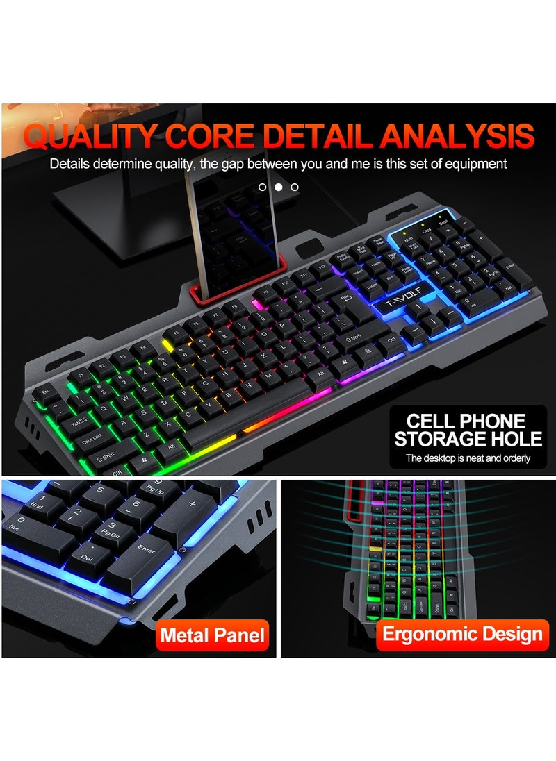 104-Key Gaming Keyboard Steel Plate Backlit Membrane with Mechanical Feeling for Computer Laptop PC Gamer