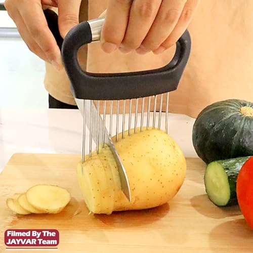 JAYVAR Large Onion Holder for Slicing, Large Onion Cutter Vegetable Chopper, Stainless Steel Tomato Slicer for Potato Lemon, Practical Meat Tenderizer Tool, Kitchen Food Slicer Guide for Neat Slicing - Image 5