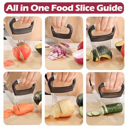 JAYVAR Large Onion Holder for Slicing, Large Onion Cutter Vegetable Chopper, Stainless Steel Tomato Slicer for Potato Lemon, Practical Meat Tenderizer Tool, Kitchen Food Slicer Guide for Neat Slicing - Image 2