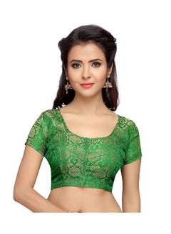 Studio Shringaar Studio Shringaar Women's Benaras Brocade Short Sleeves Readymade Saree Blouse,(Green,42)  - Image 1