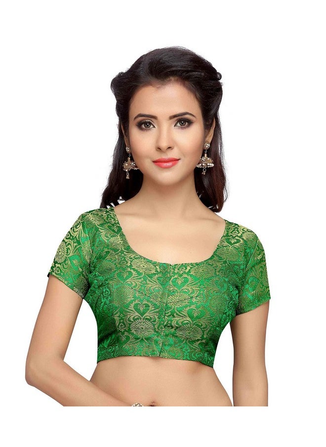 Studio Shringaar - Studio Shringaar Women's Benaras Brocade Short Sleeves Readymade Saree Blouse,(Green,42) - Image 1