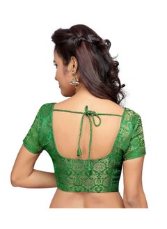 Studio Shringaar Studio Shringaar Women's Benaras Brocade Short Sleeves Readymade Saree Blouse,(Green,42)  - Image 2