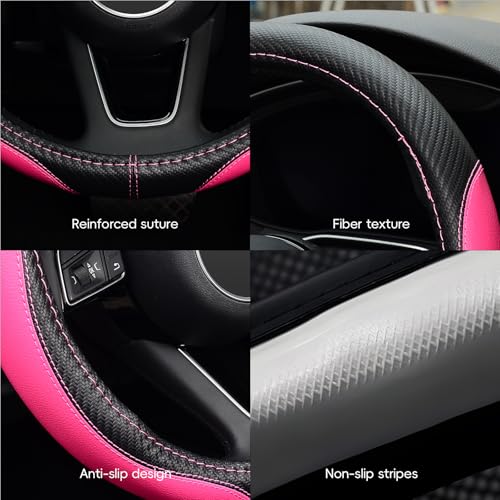 LABBYWAY Microfiber Leather Auto Car Steering Wheel Cover, Universal Fit 15 Inch Anti-Slip Wheel Protector, Pink - Image 5