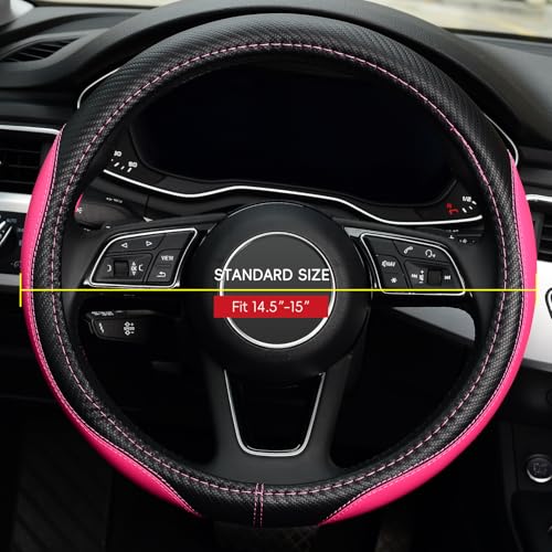 LABBYWAY Microfiber Leather Auto Car Steering Wheel Cover, Universal Fit 15 Inch Anti-Slip Wheel Protector, Pink - Image 2