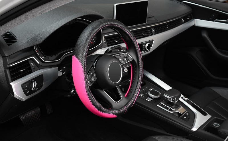 LABBYWAY Microfiber Leather Auto Car Steering Wheel Cover, Universal Fit 15 Inch Anti-Slip Wheel Protector, Pink - Image 4