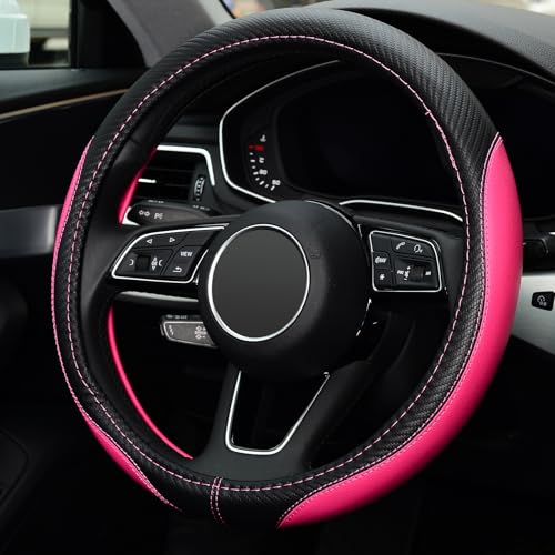 LABBYWAY Microfiber Leather Auto Car Steering Wheel Cover, Universal Fit 15 Inch Anti-Slip Wheel Protector, Pink - Image 3