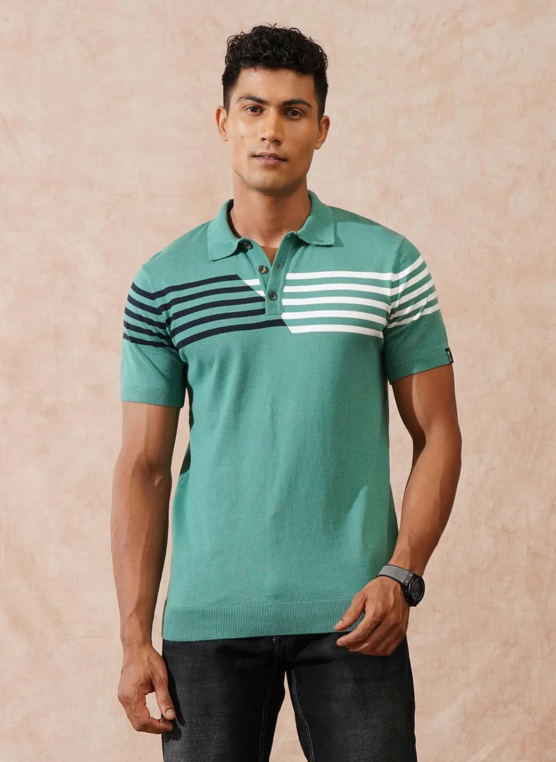 روجن Flat Knit Slim Fit Polo T-Shirt | Green