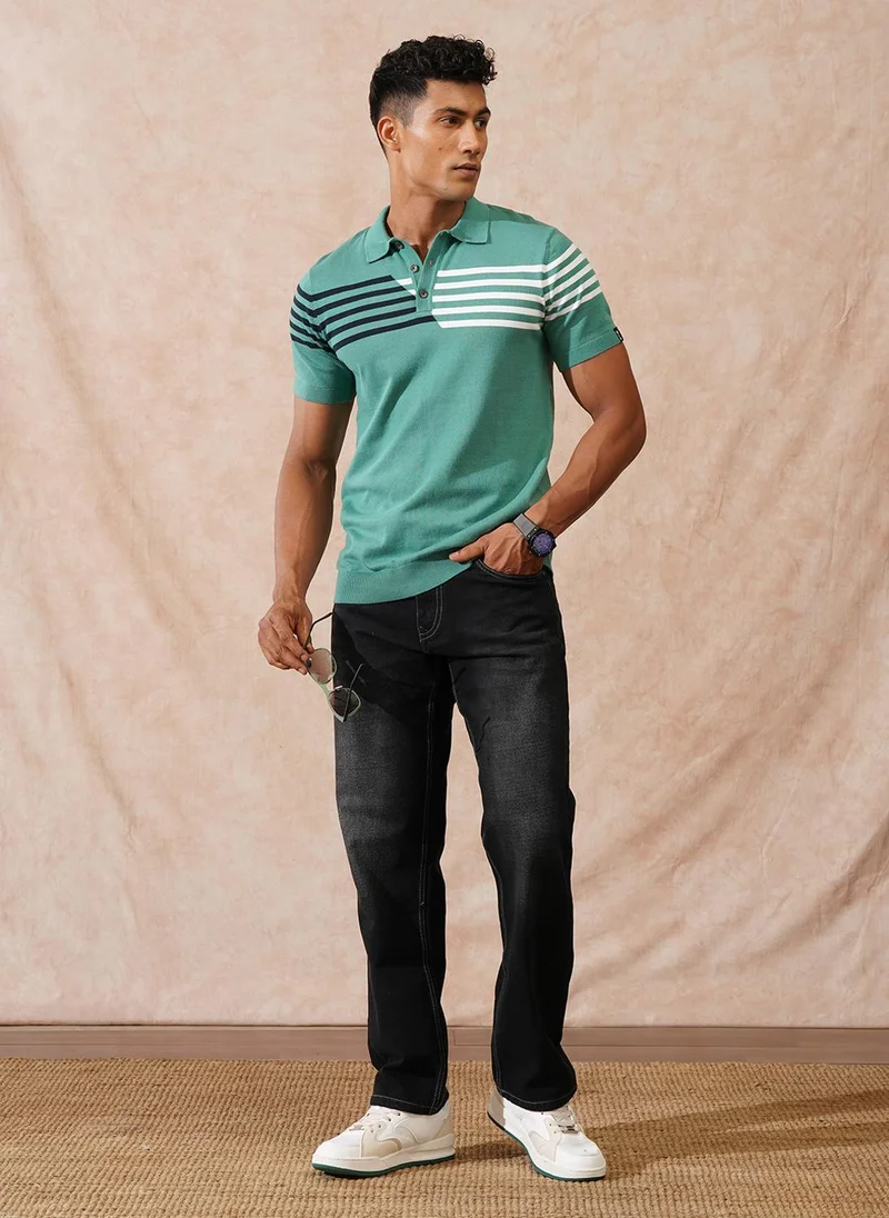 روجن Flat Knit Slim Fit Polo T-Shirt | Green