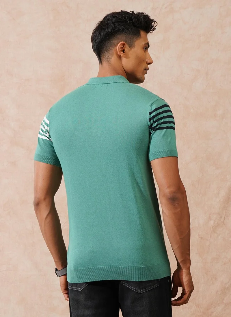 Wrogn  Flat Knit Slim Fit Polo T-Shirt | Green for Men | Best Price UAE