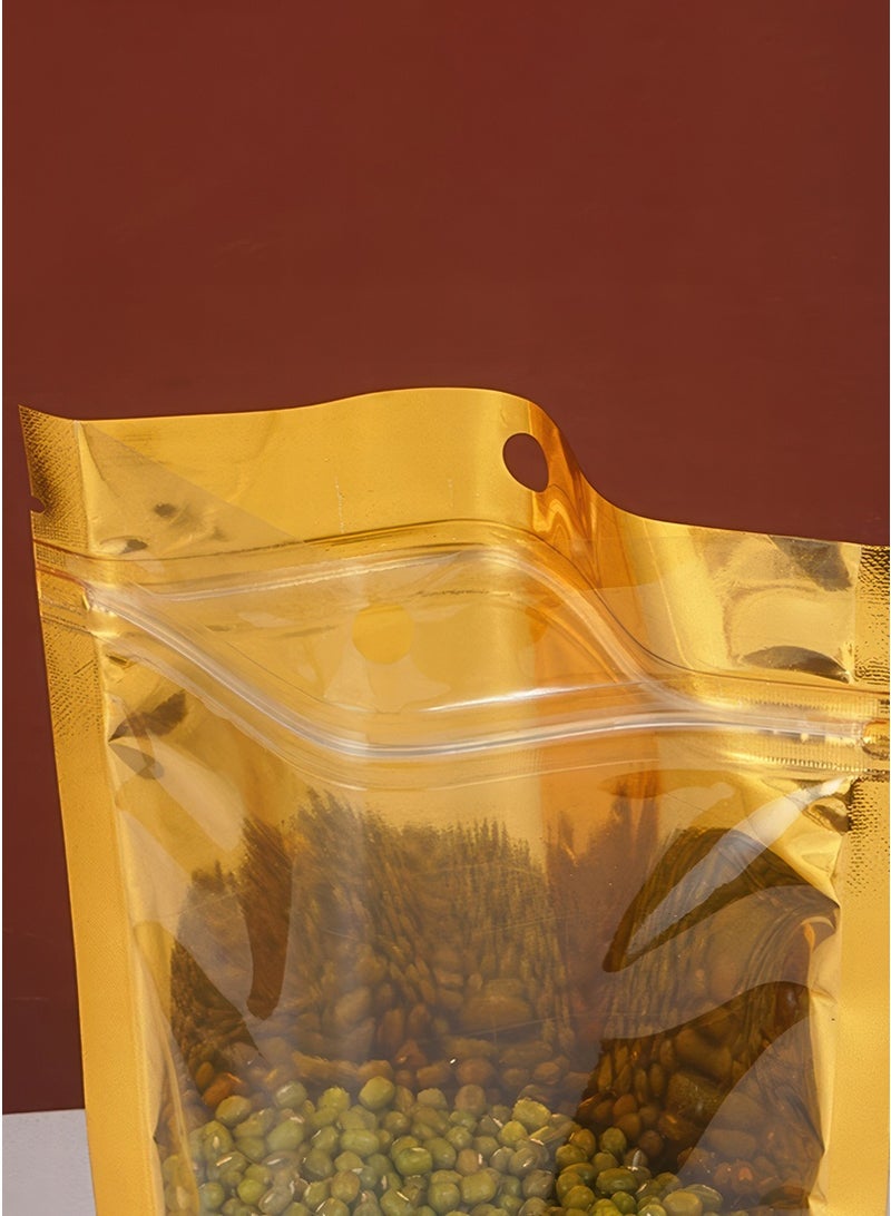 Gmisun 100-Piece Reusable Ziplock Pouch Bags With Window, Water Proof and Oil Proof Food Storage Bags For Candy,  Sweets, Snack, Favors ,Gold 14x20cm  - Image 3