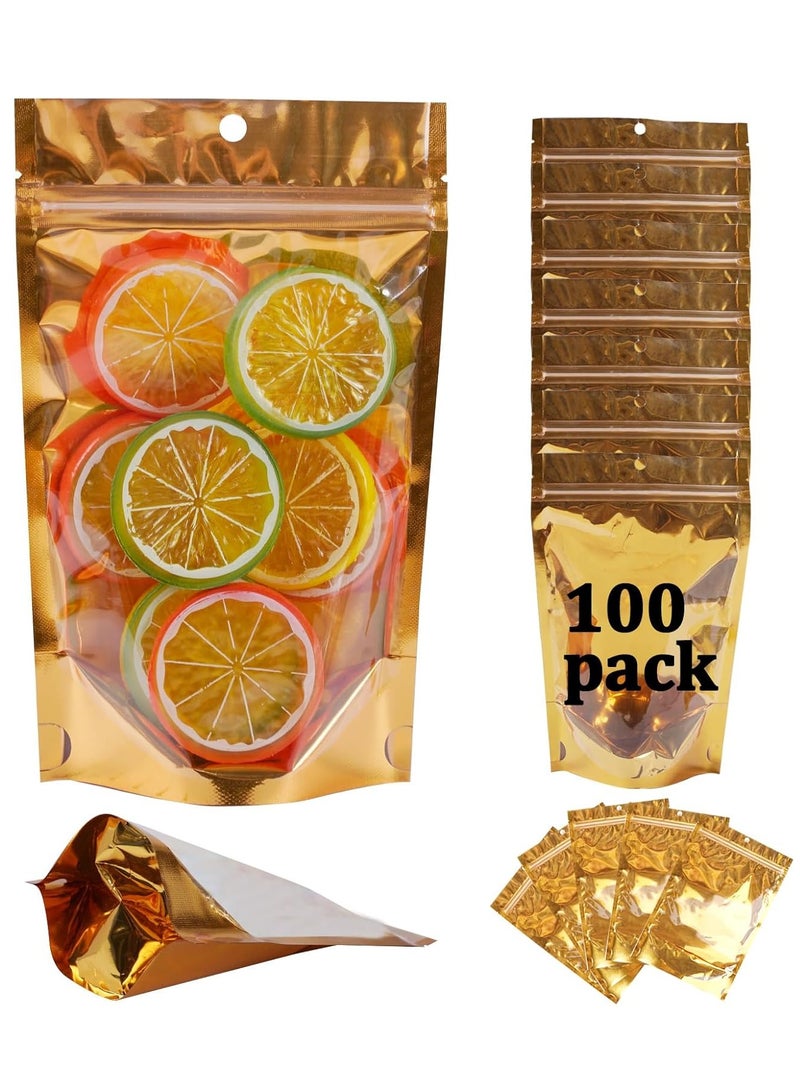 Gmisun 100pcs Gold Ziplock Candy Bag, Gift Bag, Small Biscuit Pastry Packaging Bag, Small Object Decoration Bag 15cm×20cm Eid Mubarak - Image 1