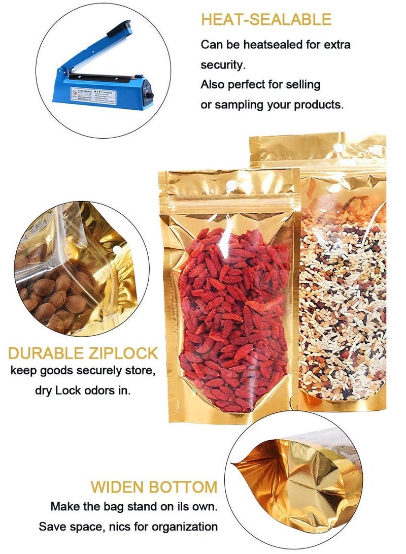 Gmisun 100pcs Gold Ziplock Candy Bag, Gift Bag, Small Biscuit Pastry Packaging Bag, Small Object Decoration Bag 15cm×20cm Eid Mubarak - Image 4