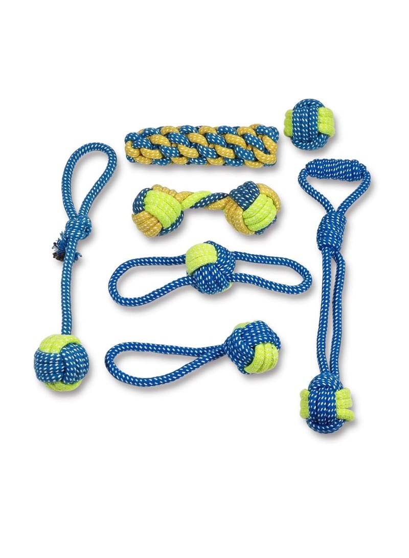 NNC PETS Dog rope toys for small to medium breeds, Interactive chew toys with Mixed textures and Braided design,  Durable knot dog toy set, Suitable for Teeth cleaning & Tug-of-war 7Pcs (Blue) - Image 1