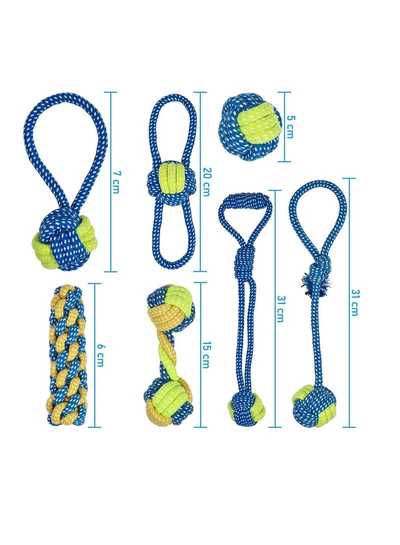 NNC PETS Dog rope toys for small to medium breeds, Interactive chew toys with Mixed textures and Braided design,  Durable knot dog toy set, Suitable for Teeth cleaning & Tug-of-war 7Pcs (Blue) - Image 2