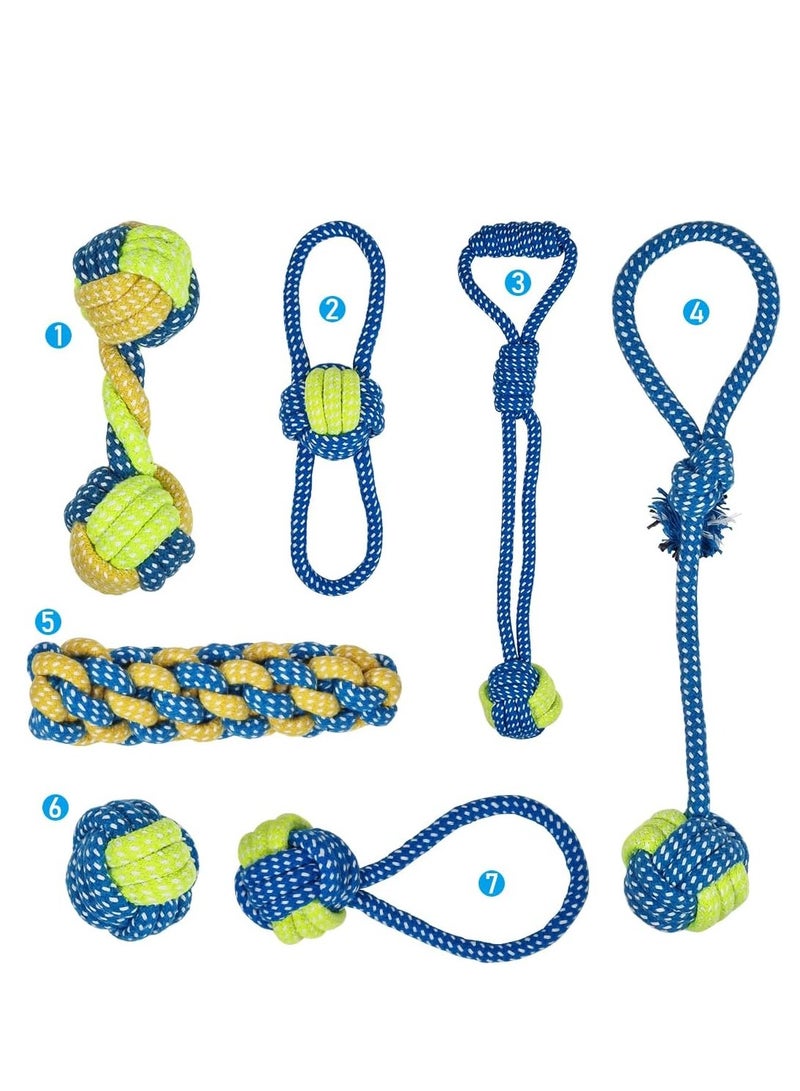 NNC PETS Dog rope toys for small to medium breeds, Interactive chew toys with Mixed textures and Braided design,  Durable knot dog toy set, Suitable for Teeth cleaning & Tug-of-war 7Pcs (Blue) - Image 3