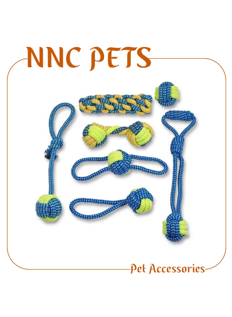 NNC PETS Dog rope toys for small to medium breeds, Interactive chew toys with Mixed textures and Braided design,  Durable knot dog toy set, Suitable for Teeth cleaning & Tug-of-war 7Pcs (Blue) - Image 1
