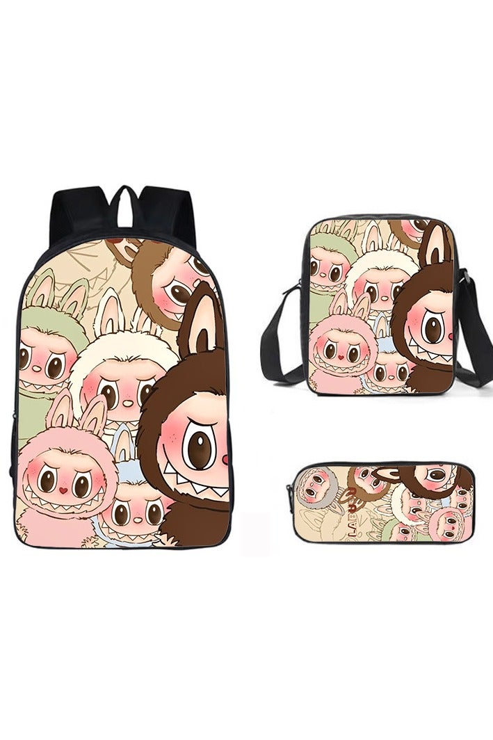 SKT Shiketro Cute Labubu Student Backpack School Bag Backpack 29*16*42CM + Shoulder Bag 19*6*23CM + Pen Bag 24*7*11CM Three-piece Set - Image 1