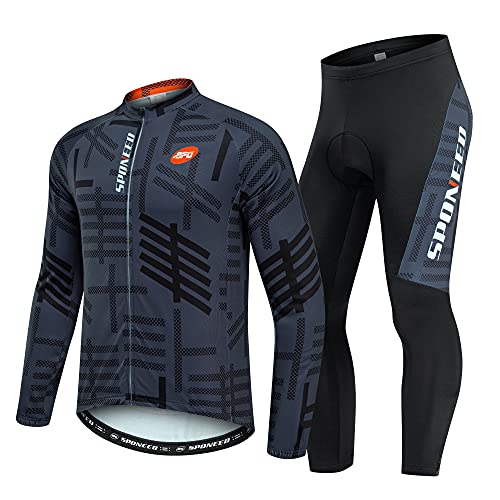 sponeed Mens Road Bike Jersey Cycling Tights Quick Dry Pockets Bicycle Kit 4D Padded Set L Grey Multi - Image 1