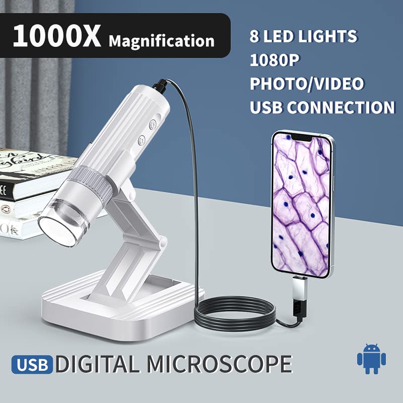 Etzin 1080P USB Digital Microscope, 50X-1000X Magnification Coin Microscope with 8 LED Lights, Portable Handheld Magnifier,Soldering, Adults & Kids, Compatible with Windows/Mac/Android EPL-991IM. - Image 2