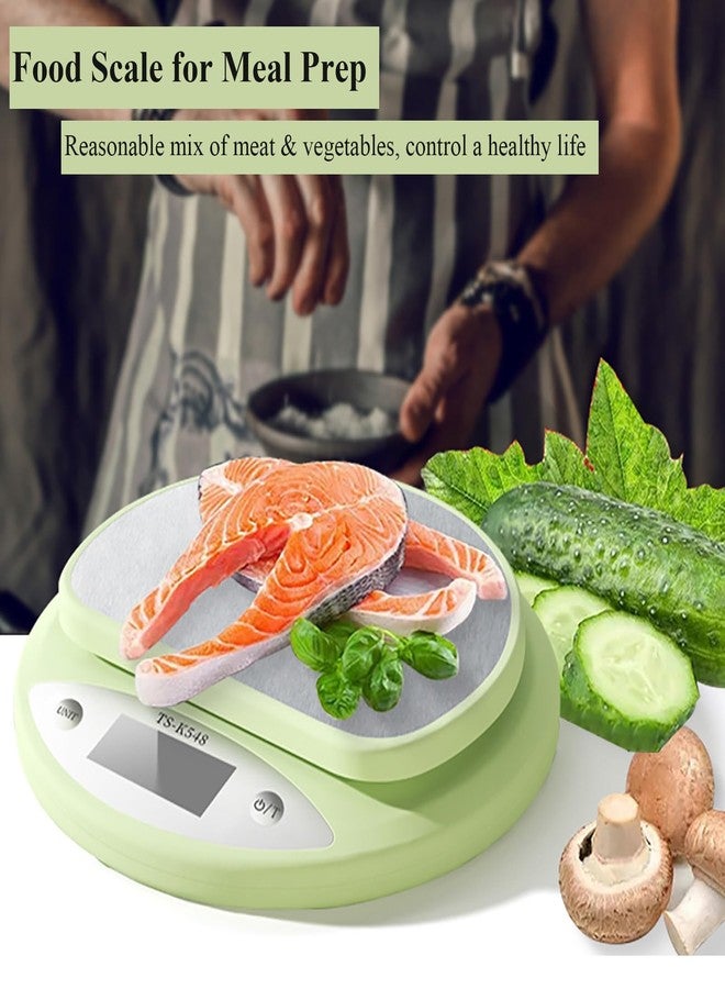 Soseelnee ميزان مطبخ لطيف، ميزان طعام رقمي بشاشة LCD، سعة 5 كجم (11 رطل)، قياس دقيق للوزن 1 جم (0.03 أونصة) للخبز والطبخ (أخضر) - Image 2