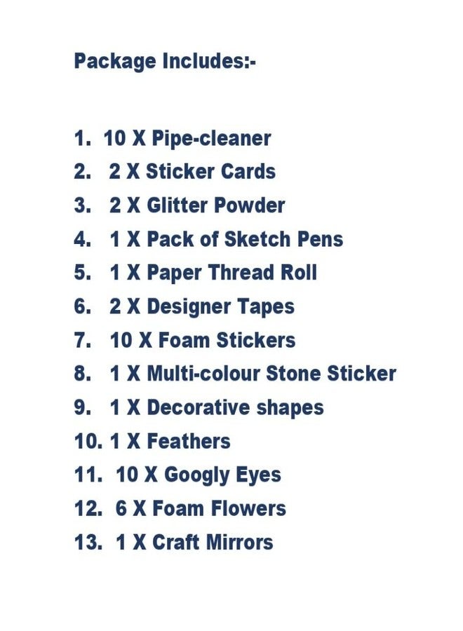 KHUSHA CREATIONS 13in1 DIY Craft Material Box for Kids/Decoration Material kit/School Project Material/Stickers,Pipecleaners,PaperThread,GogglyEyes,SketchPen,Mirrors,DecorationMaterial,Tapes Combo - Image 2