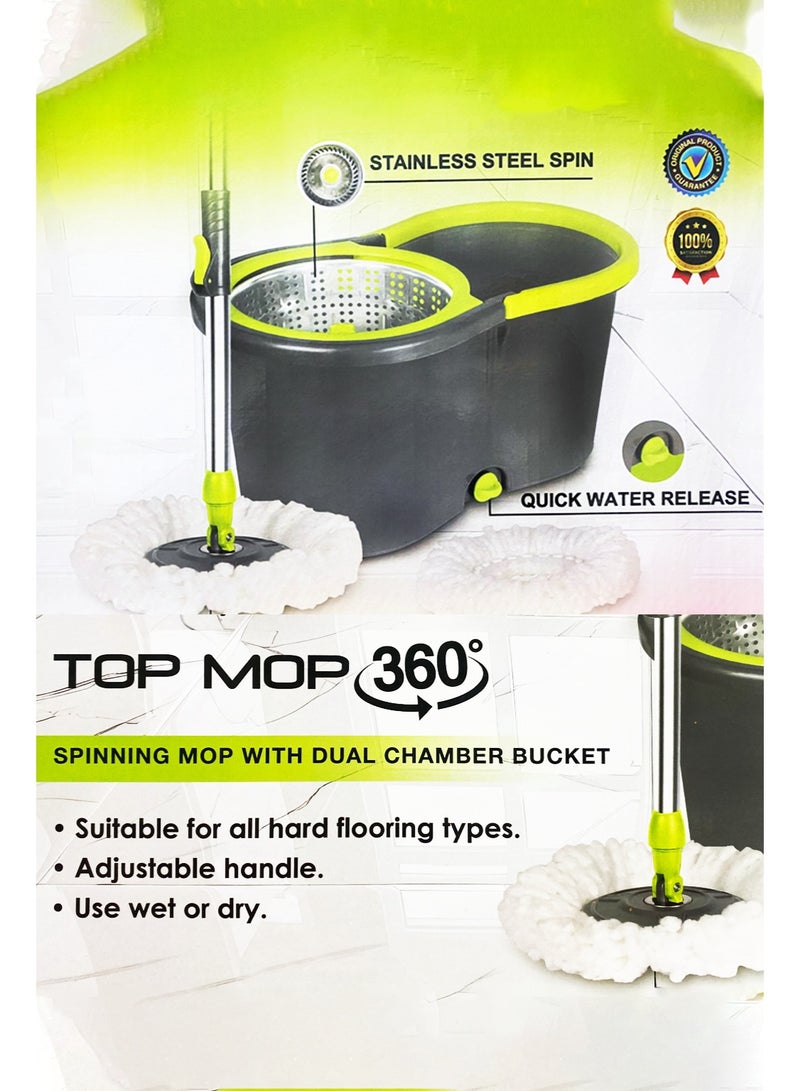 Bright Home 360° Rotating Floor Mop with Dual Chamber Bucket and Stainless Steel Spin Basket – Adjustable Handle & Quick Water Drainage - Image 2