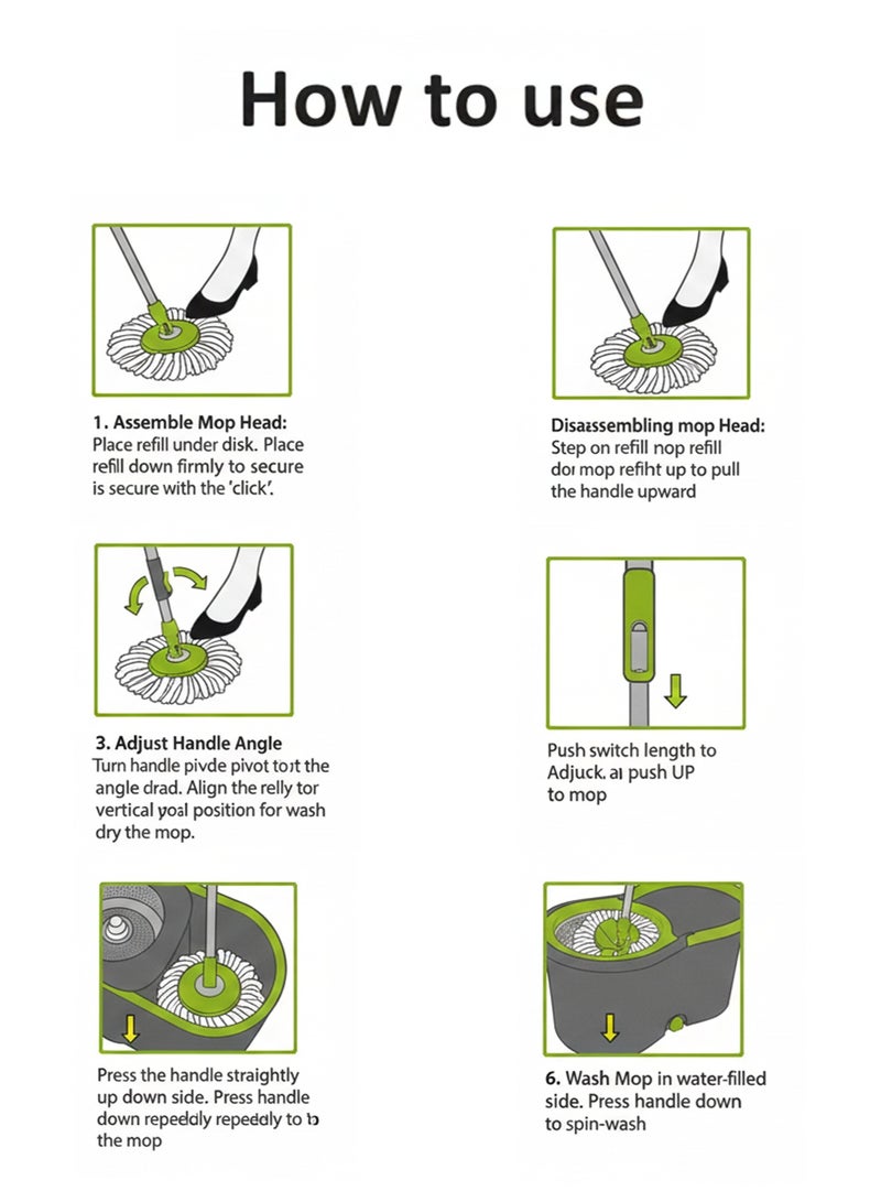 Bright Home 360° Rotating Floor Mop with Dual Chamber Bucket and Stainless Steel Spin Basket – Adjustable Handle & Quick Water Drainage - Image 3