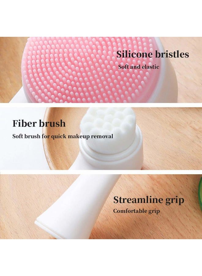 CONVELIFE 3D Stand Vertical Silicone Facial Wash Brush, Double Sides Face Brush, 2 in 1 Facial Cleansing Brush Manual Dual-action Face Brush for Acne, Clogged Enlarged Pores Sensitive Delicate, Dry Skins (Pink) - Image 2