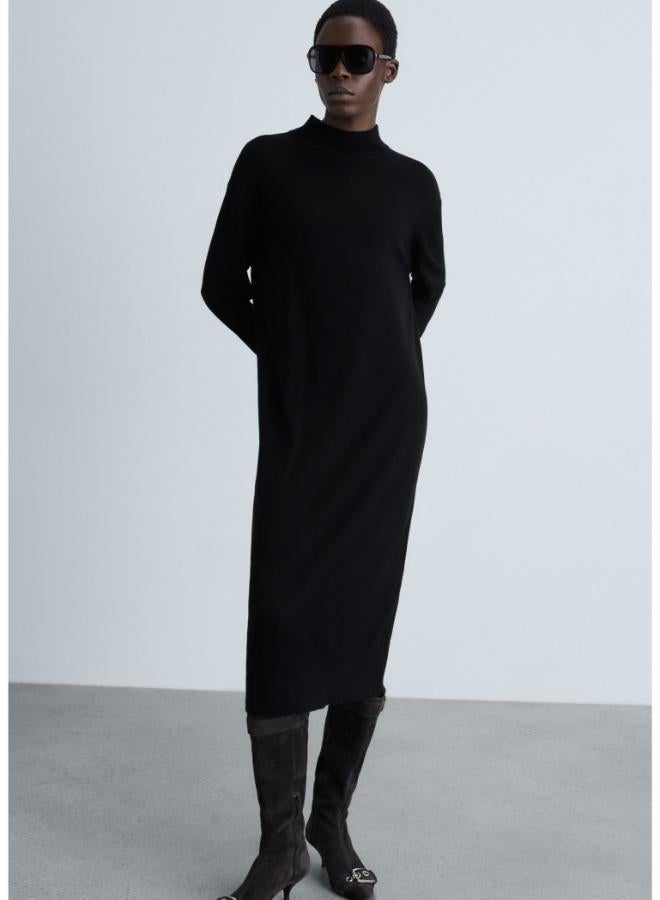 MANGO Black Knit Midi Dress  - Image 1