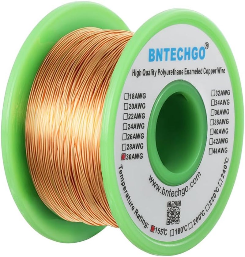 BNTECHGO 30 AWG Magnet Wire - Enameled Copper Wire - Enameled Magnet Winding Wire - 8 oz - 0.0098" Diameter 1 Spool Coil Natural Temperature Rating 155℃ Widely Used for Transformers Inductors - Image 2