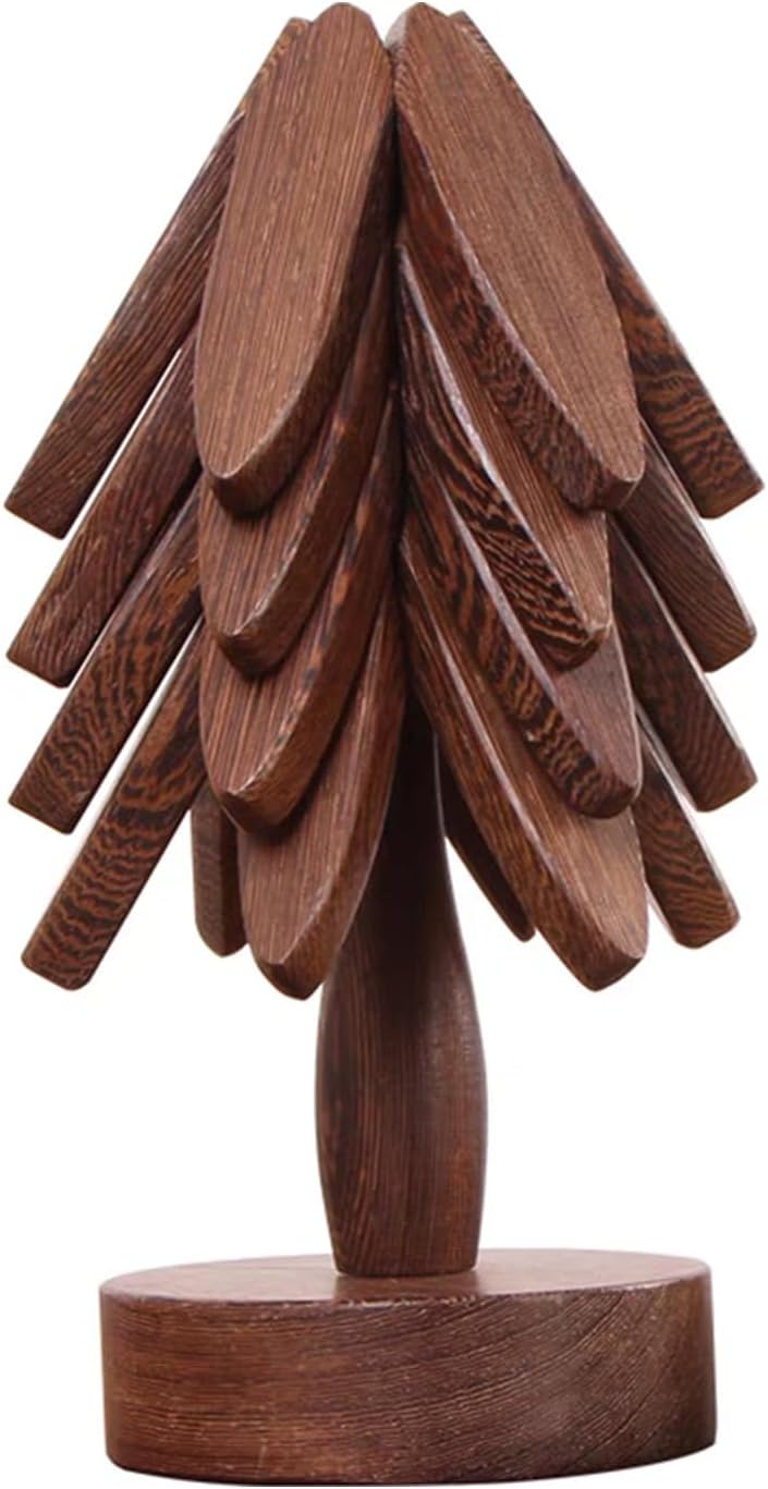 DEOLD Wooden Placemats - Tree Washer Set, Wooden Pinwheel Coaster Set with Stand for Easy Storage - for Fondue pots, Pans, Bowls, teapots, Warming Trays - Versatile Decorations (B Walnut 4 pcs) - Image 1