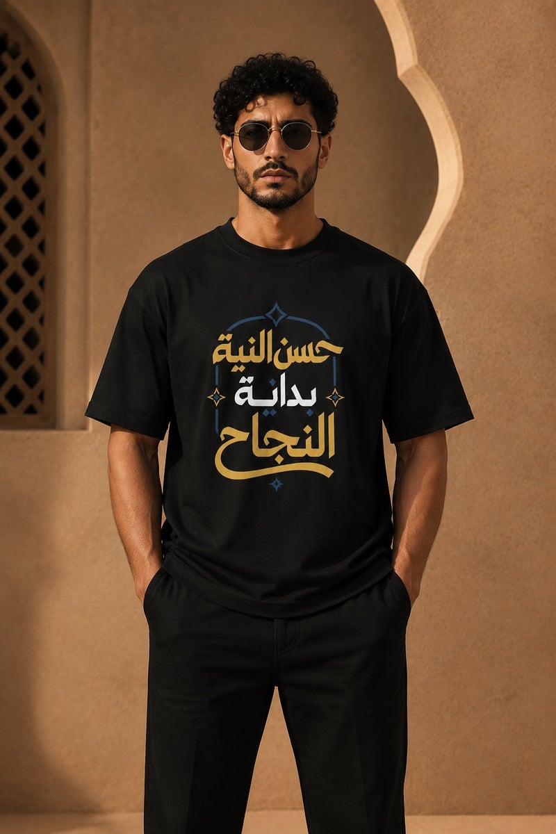 Men's Black Arabic Calligraphy Graphic T-Shirt Oversized Casual Short Sleeve Crew Neck Streetwear Tee - Image 2