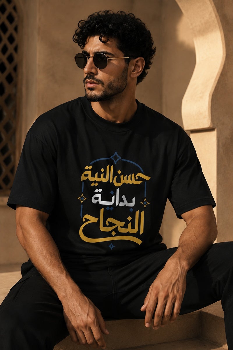 Men's Black Arabic Calligraphy Graphic T-Shirt Oversized Casual Short Sleeve Crew Neck Streetwear Tee - Image 4