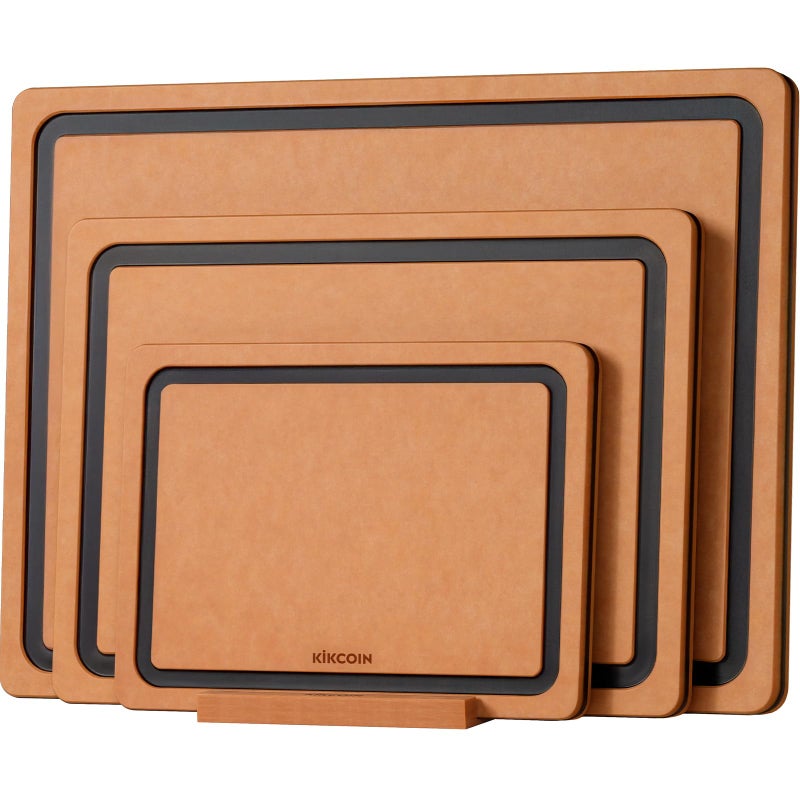 Kikcoin Wood Cutting Board Set of 3, Cutting Boards for Kitchen with Holder Dishwasher Safe Non-slip Chopping Board with Juice Groove, Wood Fiber Composite Cutting Boards - Image 1