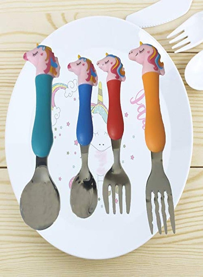 LIGHTER HOUSE� Kids Favorite Unicorn Cartoon Character Fork Spoon Baby Cartoon Drop Tableware 304 Stainless Steel Fork Spoon Set (04 Pcs. Set) - Image 3