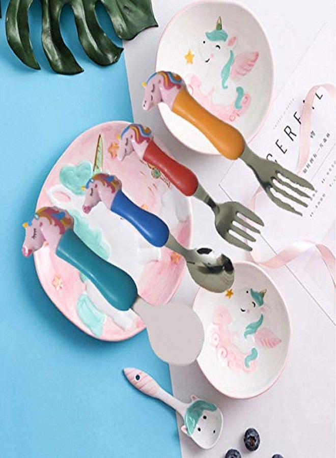 LIGHTER HOUSE� Kids Favorite Unicorn Cartoon Character Fork Spoon Baby Cartoon Drop Tableware 304 Stainless Steel Fork Spoon Set (04 Pcs. Set) - Image 4
