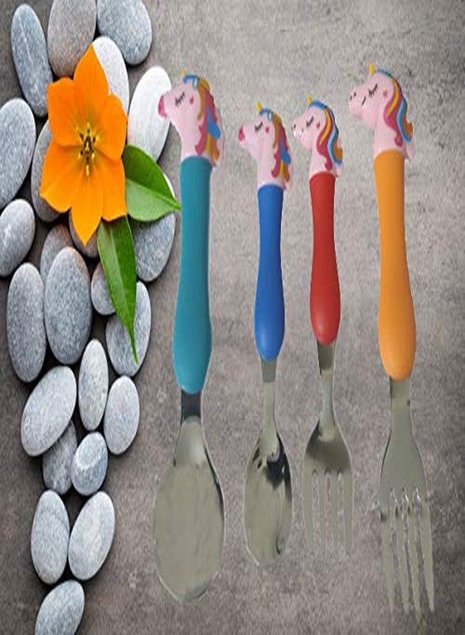 LIGHTER HOUSE� Kids Favorite Unicorn Cartoon Character Fork Spoon Baby Cartoon Drop Tableware 304 Stainless Steel Fork Spoon Set (04 Pcs. Set) - Image 5