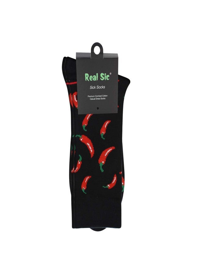 Real Sic Fun Socks for Men and Women - Cozy Cotton Dress Socks with Colorful Designs - Cool, Casual, Seafood Patterned (Chili Pepper) - Image 4
