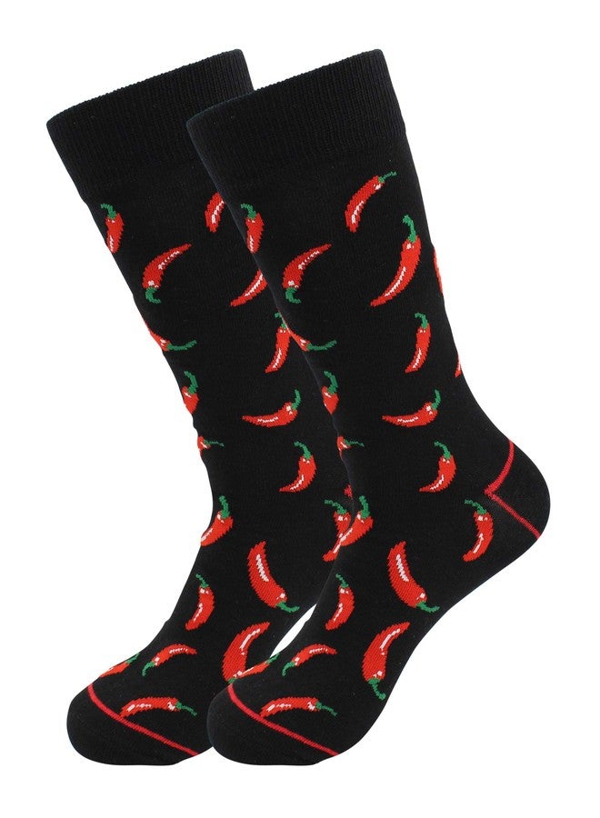 Real Sic Fun Socks for Men and Women - Cozy Cotton Dress Socks with Colorful Designs - Cool, Casual, Seafood Patterned (Chili Pepper) - Image 1