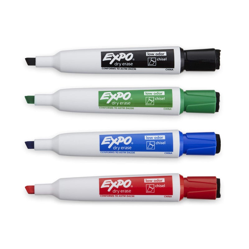 Expo Magnetic Dry Erase Markers with Eraser, Chisel Tip, Assorted, 4 Count - Image 4