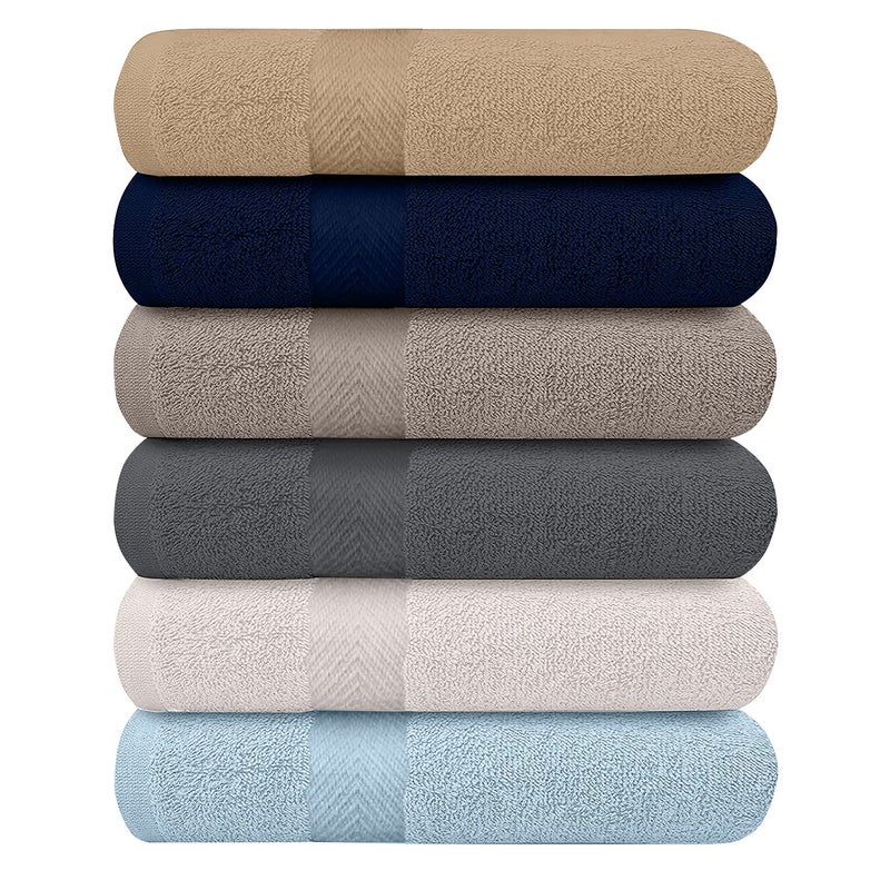 KAHAF Collection 6-Pack Bath Towels - Lightweight - Extra Absorbent - 100% Cotton - Shower towels (Multi, 27 inchesx54 inches) - Image 1