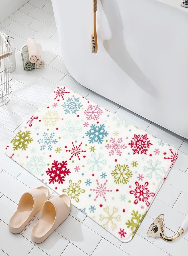 ميهوفوند سجاد حمام MEHOFOND لعيد الميلاد، سجادة حمام شتوية مزينة برقاقات الثلج، سجاد حمام ملون مزين برقاقات الثلج لتزيين الحمام، فائق النعومة والامتصاص، سجاد احتفالي مانع للانزلاق، سجاد حمام مزخرف للعطلات 20 × 32 بوصة - Image 1