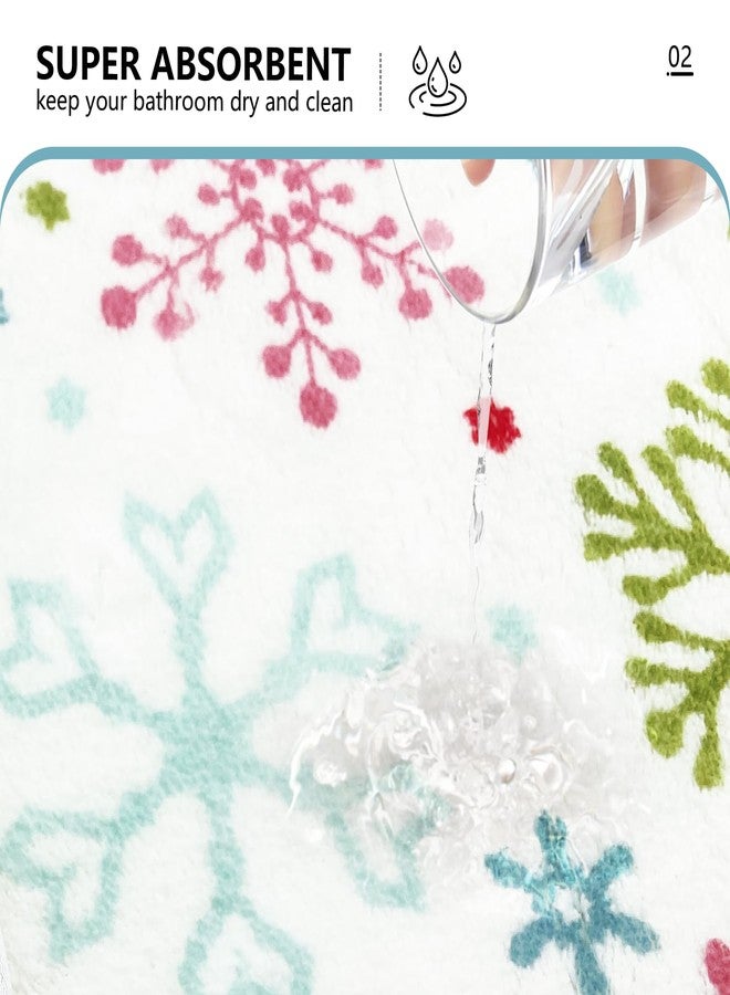 ميهوفوند سجاد حمام MEHOFOND لعيد الميلاد، سجادة حمام شتوية مزينة برقاقات الثلج، سجاد حمام ملون مزين برقاقات الثلج لتزيين الحمام، فائق النعومة والامتصاص، سجاد احتفالي مانع للانزلاق، سجاد حمام مزخرف للعطلات 20 × 32 بوصة - Image 4