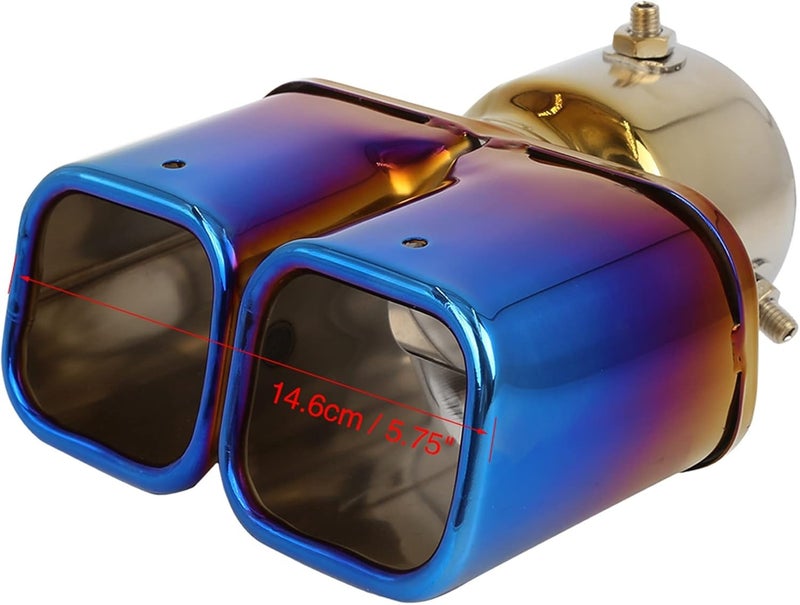 AutoBizarre Stainless Steel Burnt Blue Holographic Blue Square Shaped Dual Pipe Car Exhaust Tail Muffler Tip Car End Pipe Tail Exhaust Show Pipe Universal for All Cars (Square Dual Pipe Straight) - Image 5