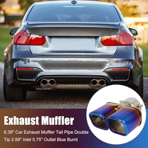 AutoBizarre Stainless Steel Burnt Blue Holographic Blue Square Shaped Dual Pipe Car Exhaust Tail Muffler Tip Car End Pipe Tail Exhaust Show Pipe Universal for All Cars (Square Dual Pipe Straight) - Image 2