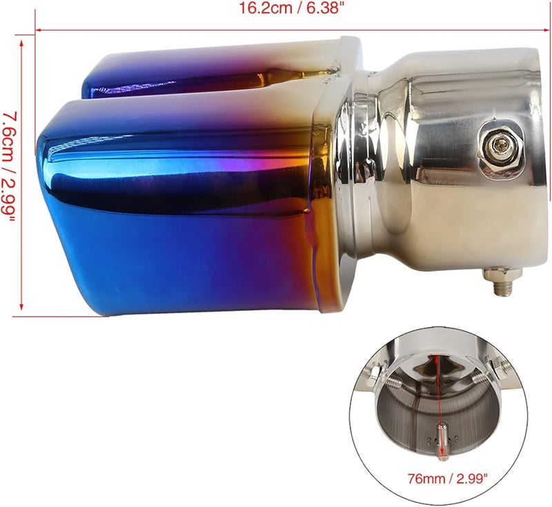 AutoBizarre Stainless Steel Burnt Blue Holographic Blue Square Shaped Dual Pipe Car Exhaust Tail Muffler Tip Car End Pipe Tail Exhaust Show Pipe Universal for All Cars (Square Dual Pipe Straight) - Image 3