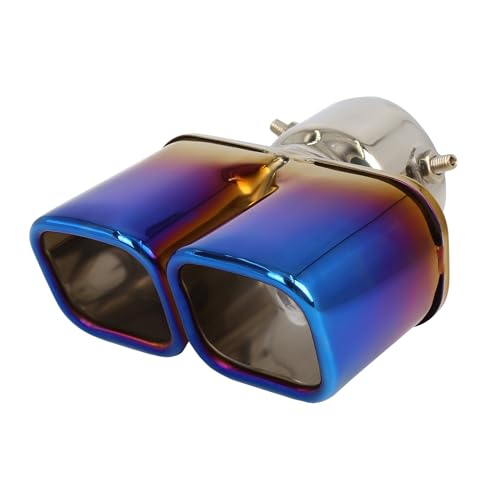 AutoBizarre Stainless Steel Burnt Blue Holographic Blue Square Shaped Dual Pipe Car Exhaust Tail Muffler Tip Car End Pipe Tail Exhaust Show Pipe Universal for All Cars (Square Dual Pipe Straight) - Image 1
