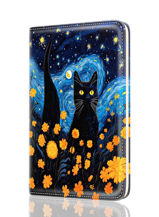 Rouidr Womens Wallet, RFID Small Wallet for Women, Cute Slim Bifold Leather Pocket Credit Card Wallet Ladies Mini Purse with Zipper Coin Pocket & ID Window, Starry Sky Cat, Cat - Image 1