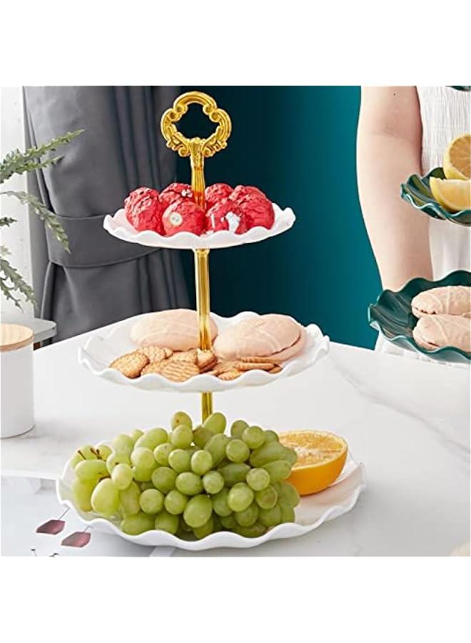 3-Tier Dessert Cake Stand, Tiered Serving Cake Stand Small Cupcake Stand Cookie Tray Rack Candy Buffet Set Up Fruit Plate for Tea Party, Wedding and Birthday (White) - Image 2
