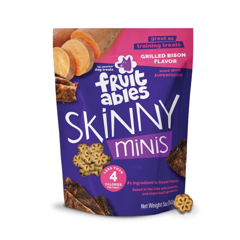 Fruitables Skinny Minis Dog Treats, Healthy Sweet Potato Treat for Dogs, Low Calorie & Delicious, Puppy Training, No Wheat, Corn or Soy, Made in the USA, Grilled Bison Flavor, 5oz - Image 1